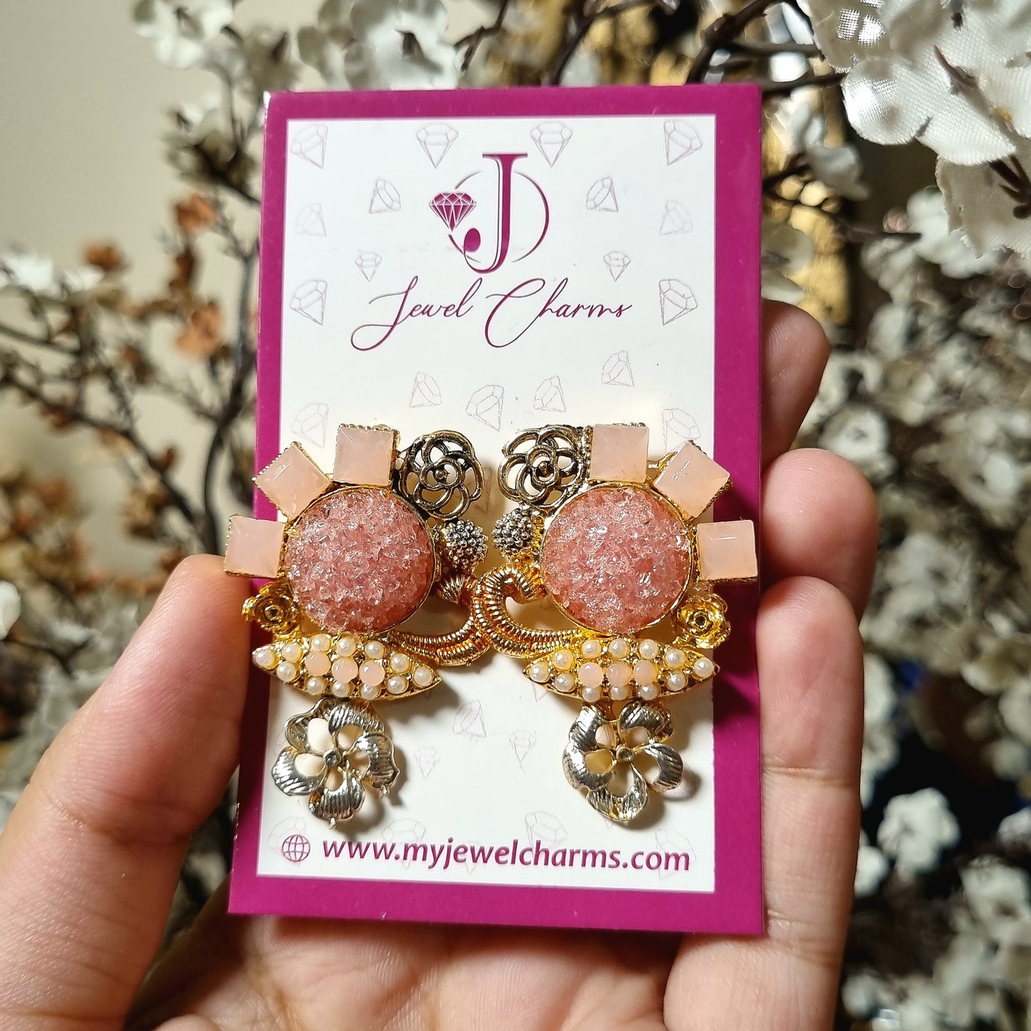 Pink Crush Stone Turkish Earrings