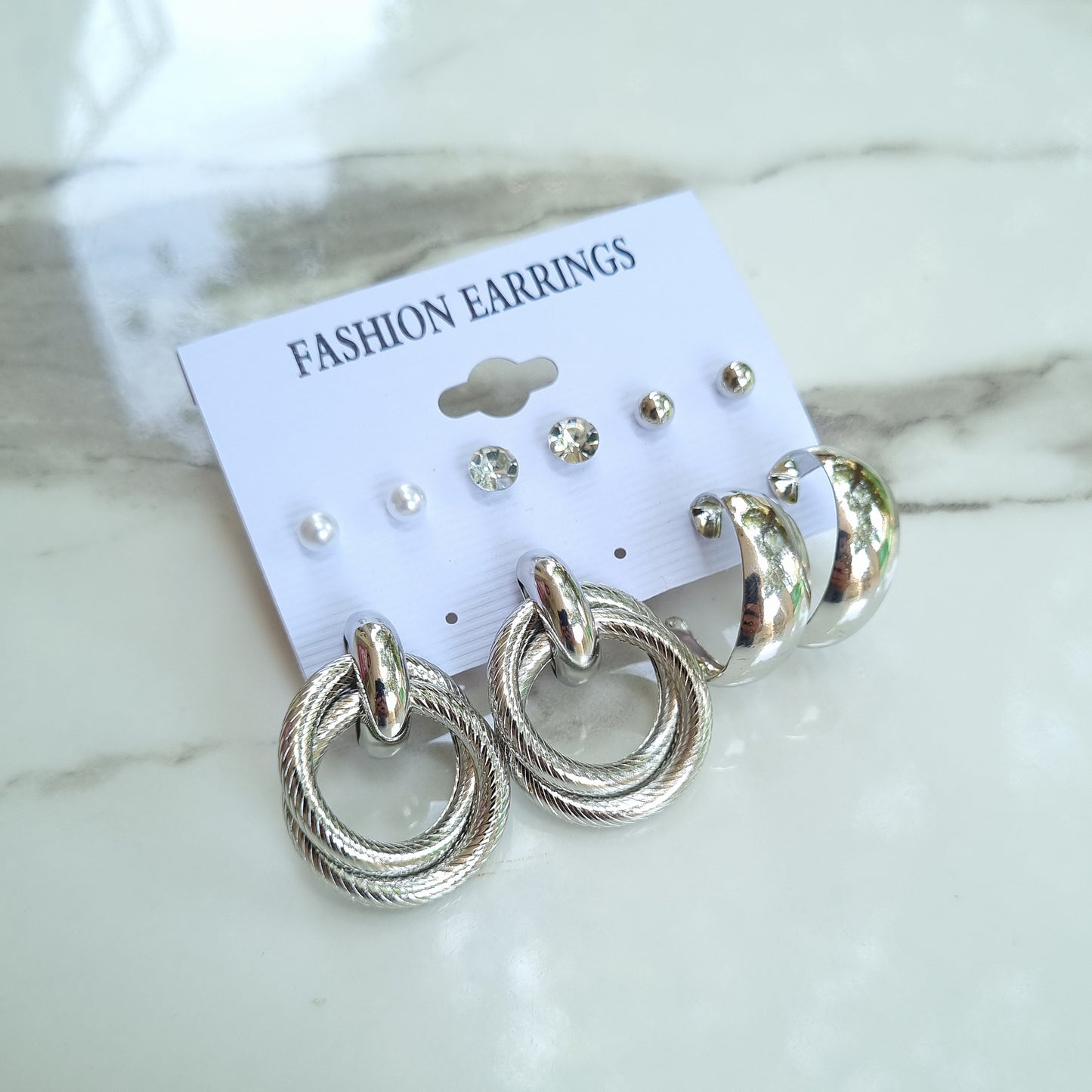 6 pairs silver knot earrings pack