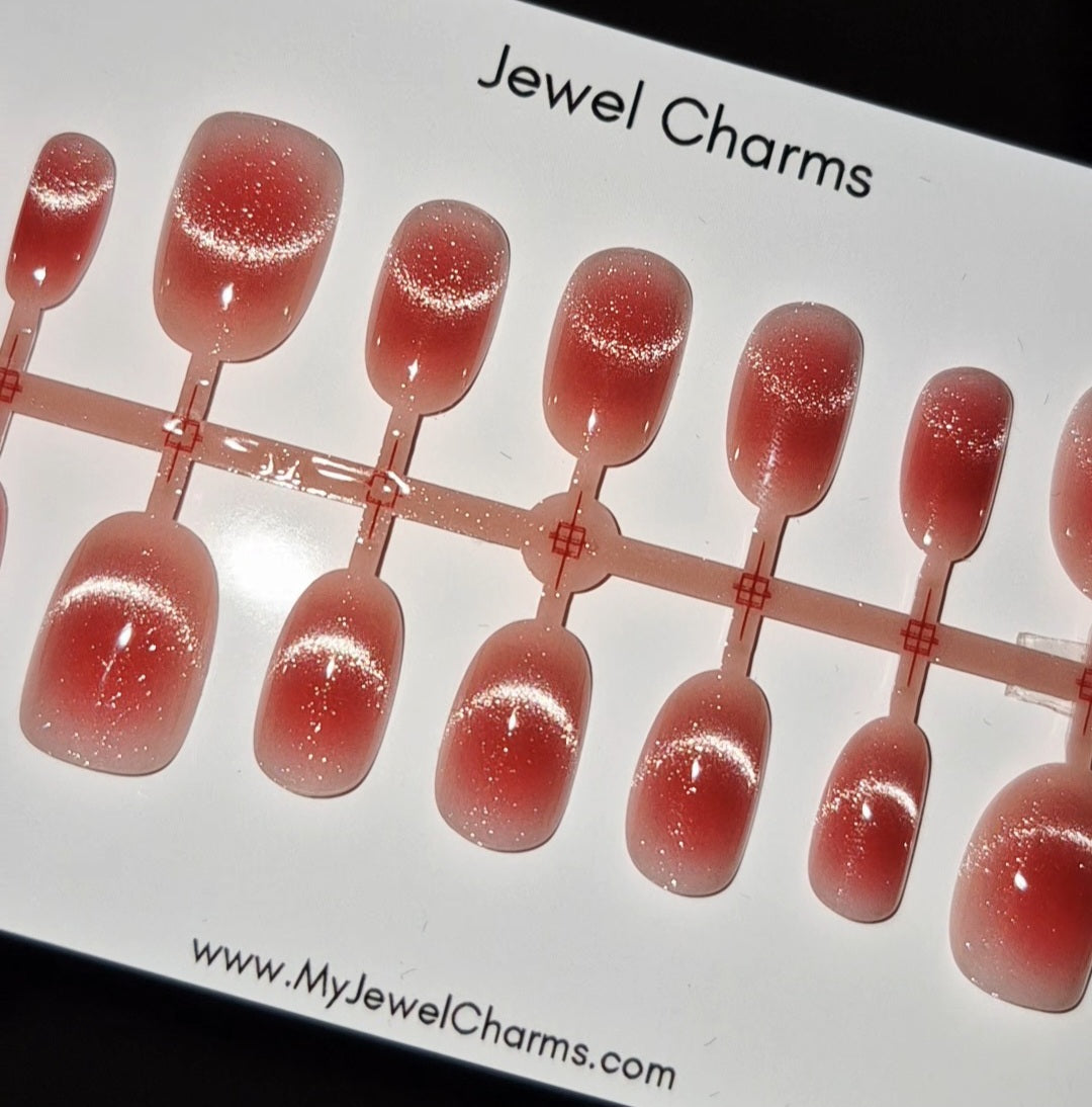 JC113 24 Pink pieces Cat Eye Nails with free Nails application kit