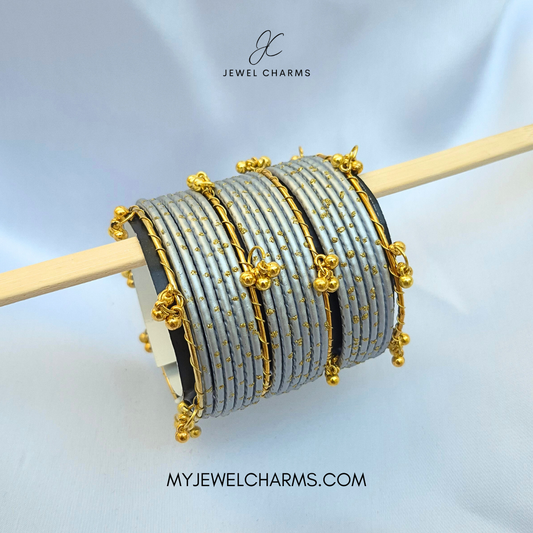 Grey Dotted Golden Viral Kashmiri Bangles