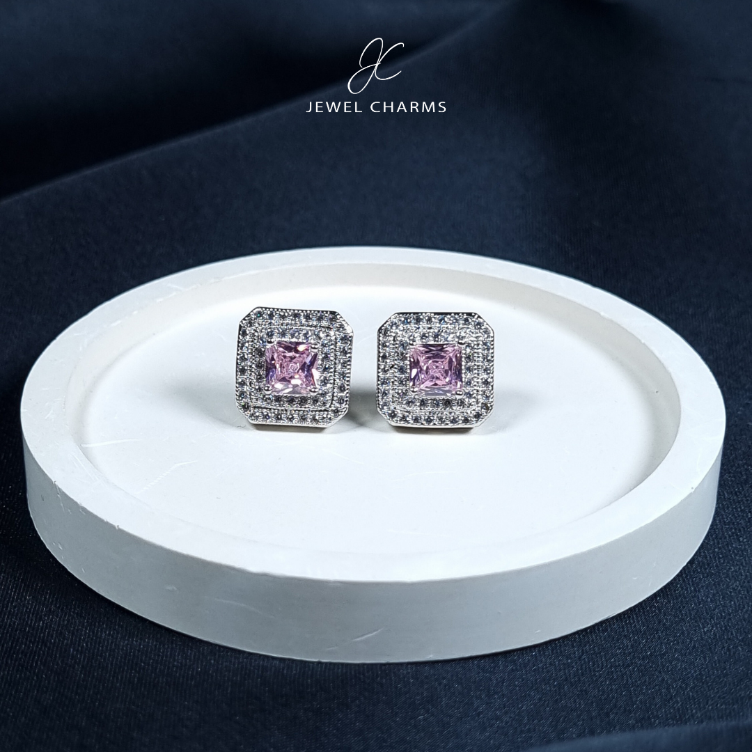 Pink Square Cut Zircon Studs