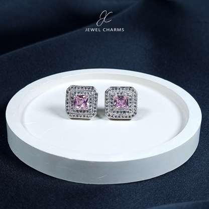 Pink Square Cut Zircon Studs