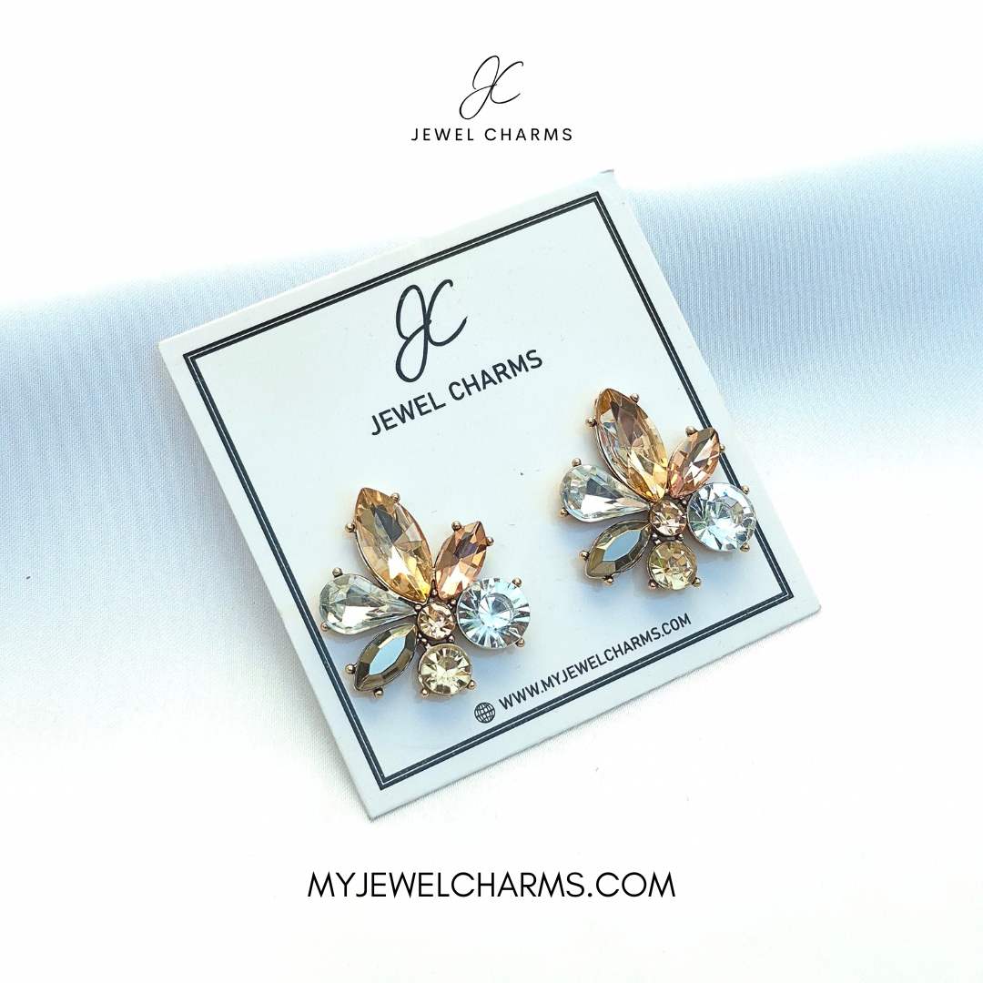 Statement Flower Champagne Crystal Earrings