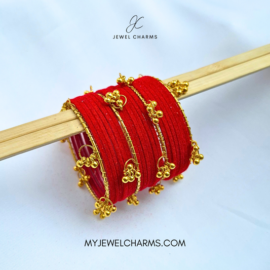 Red Velvet Metallic Kashmiri Bangles