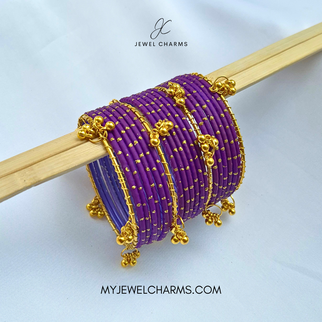 Purple Dotted Metal Kashmiri Bangles