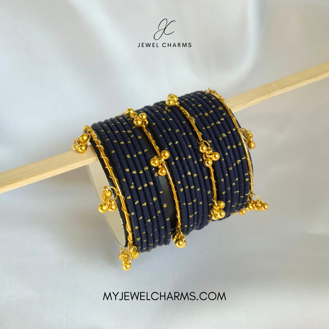 Dark Royal Blue Dotted Golden Viral Kashmiri Bangles