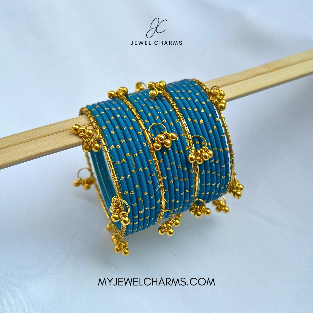 Blue Dotted Metal Kashmiri Bangles