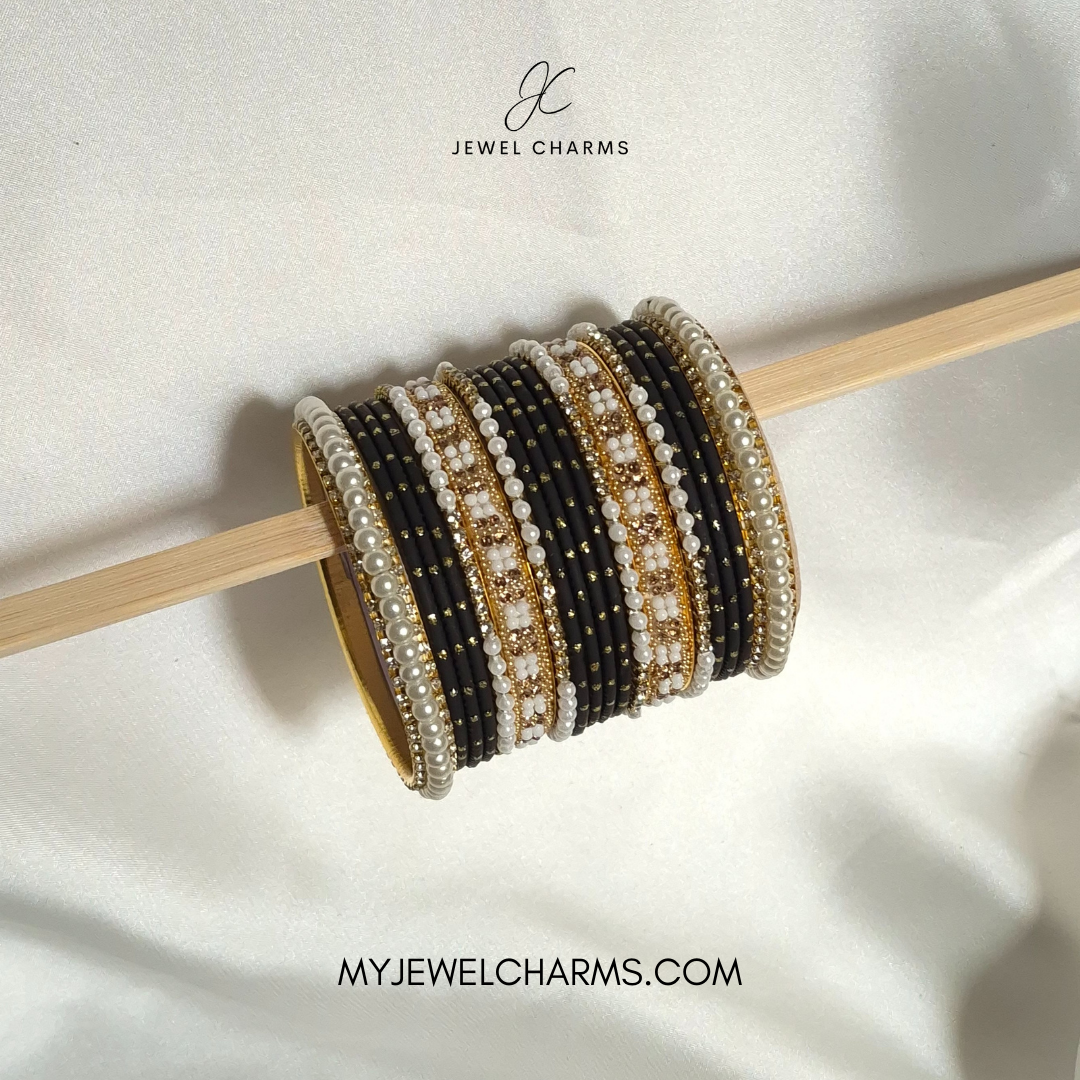 Black duo Royal pearl bangles choorian set