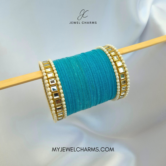 Firozi Blue Double Karra 2 Dozen Bangles Set