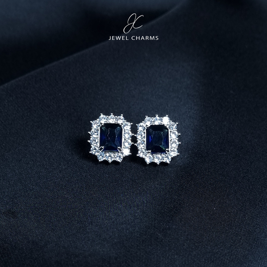 Blue Square Cut Studs Zircon