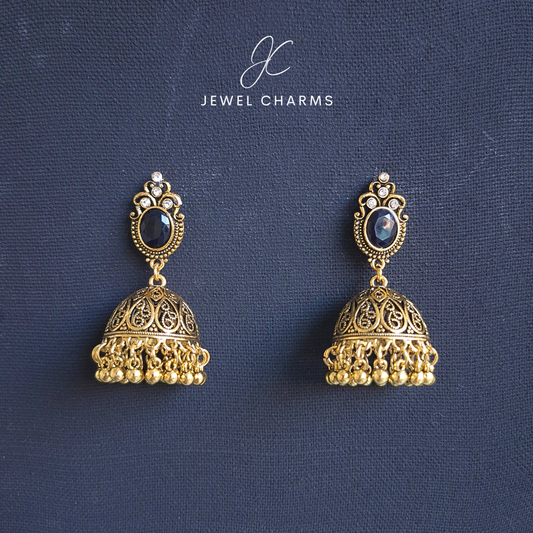 Jc 232 Golden Antique Jhumki with Black Stone