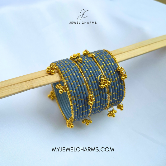 Grey Dotted Metal Kashmiri Bangles