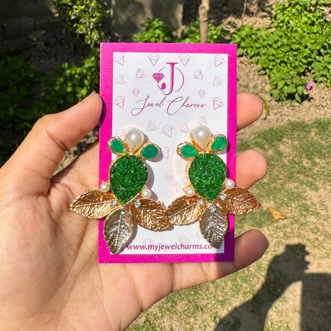 Tri Leaf green Crush Turkish Earrings