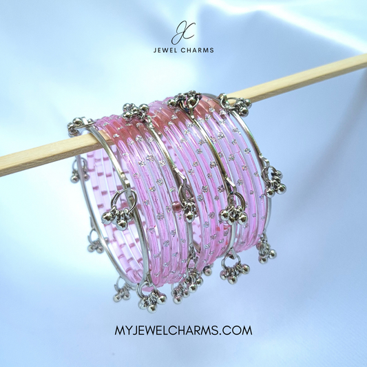 Viral Silver Kashmiri Aeena Bangles Light Pink Size Sawa do (2.6)