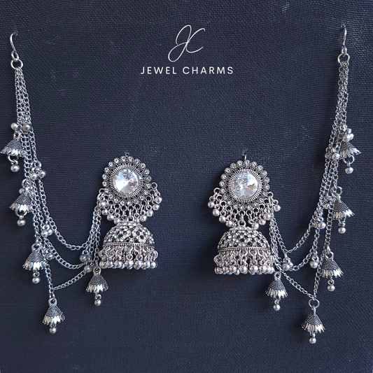 Jc 234 Mega Crystal Silver Antique Triple Sahara Jhumka