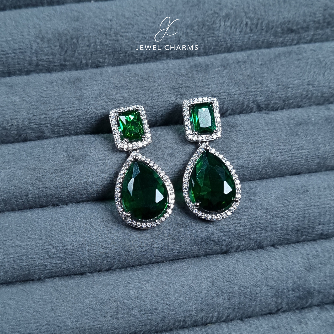 Emerald Green Double Tear Drop Earrings