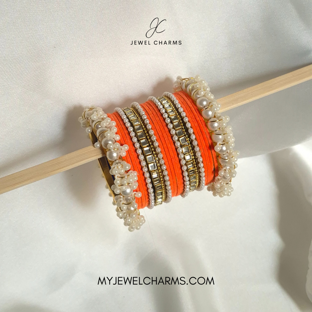 Orange velvet Double square Karra gajra bangles choorian set