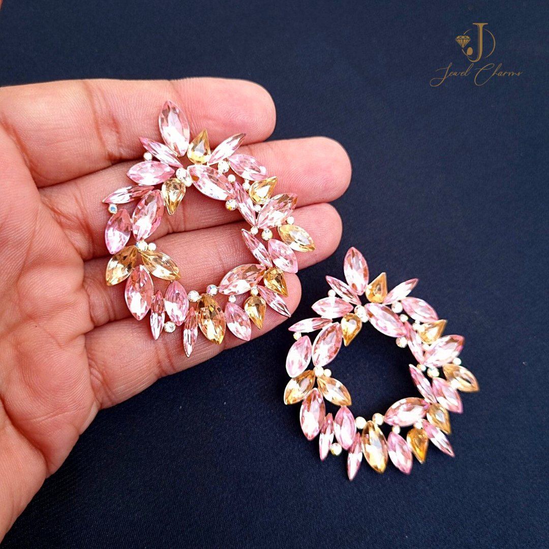 Premium Pink Beige Flower Bunch Earrings