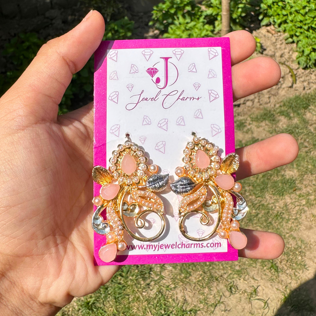 Pink Turkish Pearl leaf Earrings