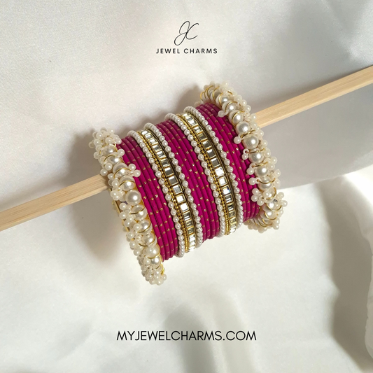 Pink  Double square Karra gajra bangles choorian set