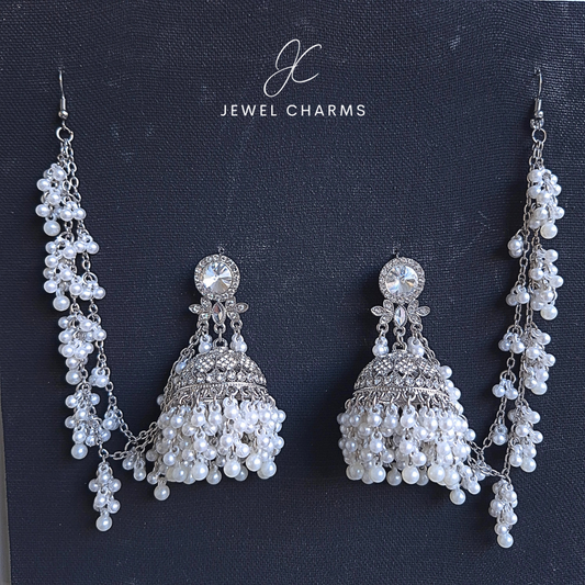 Jc 236 Royal Gajra Silver Stone Sahara Jhumka