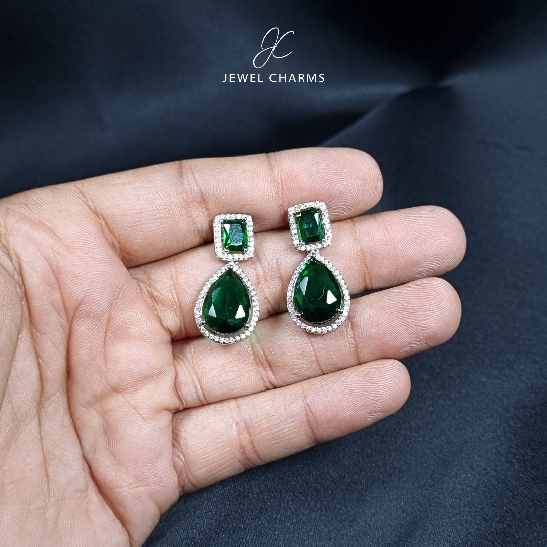 Emerald Green Double Tear Drop Earrings