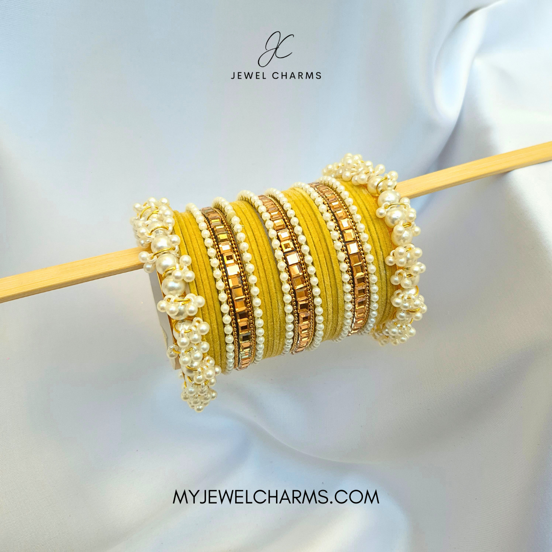 Yellow Triple Karra Gajra Bangles