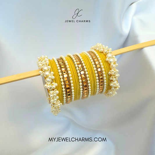 Yellow Triple Karra Gajra Bangles