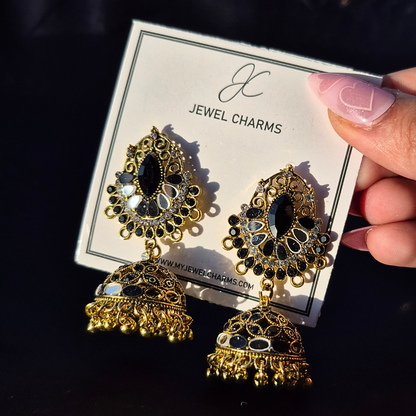 Black gem golden jhumka