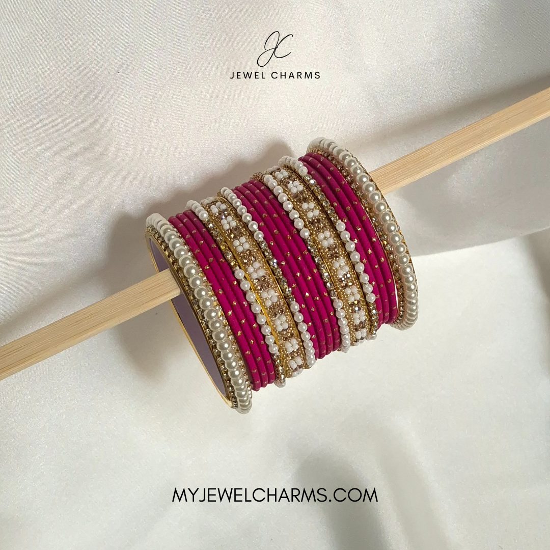 Dark pink duo Royal pearl bangles choorian set