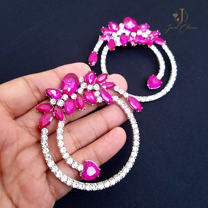 Large Pink Rhinestone Crystal Hoops