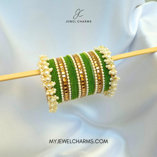 Green Triple Karra Gajra Bangles
