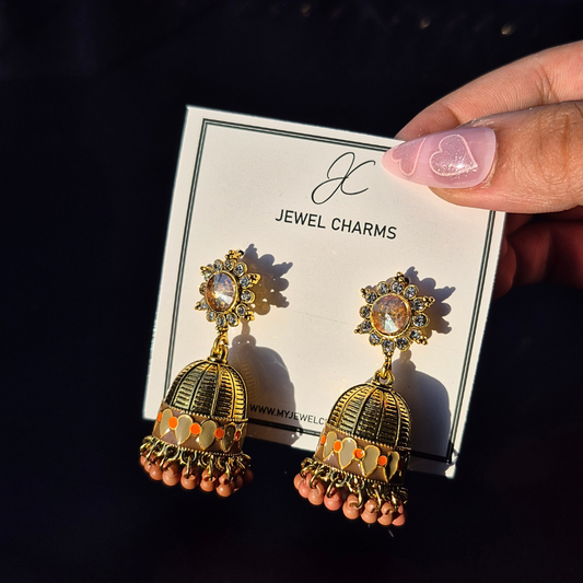 Orange golden hand painted jhumki