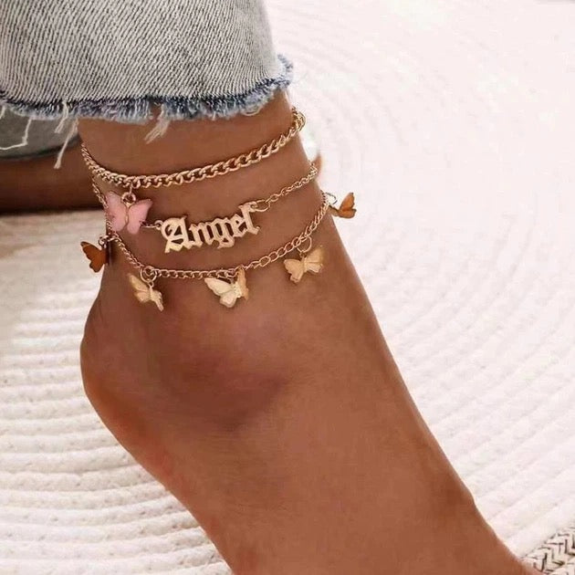 Jcec 340 3 piecs butterfly anklet