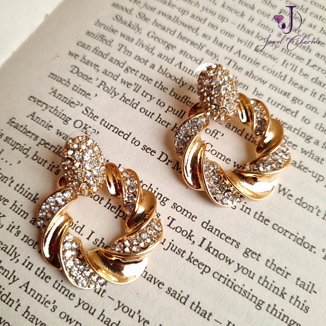 Golden Twist Rhinestone Earrings
