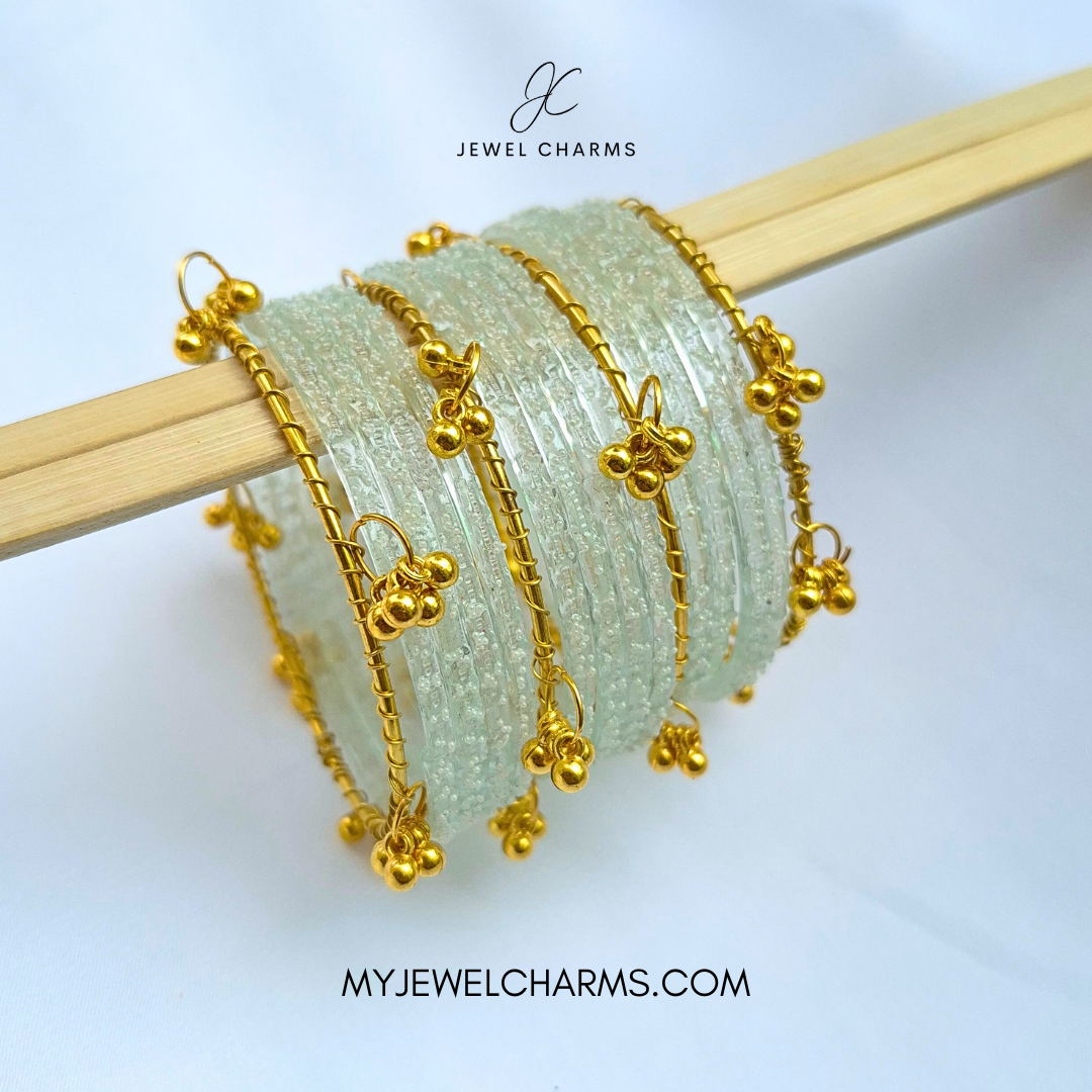 White Viral Raindrop Original Kashmiri Glass Bangles