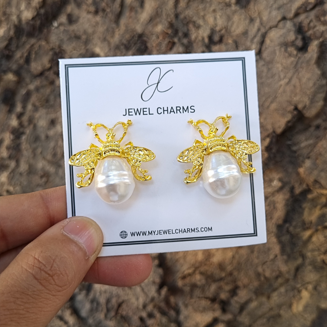 Mega pearl queen bee earrings