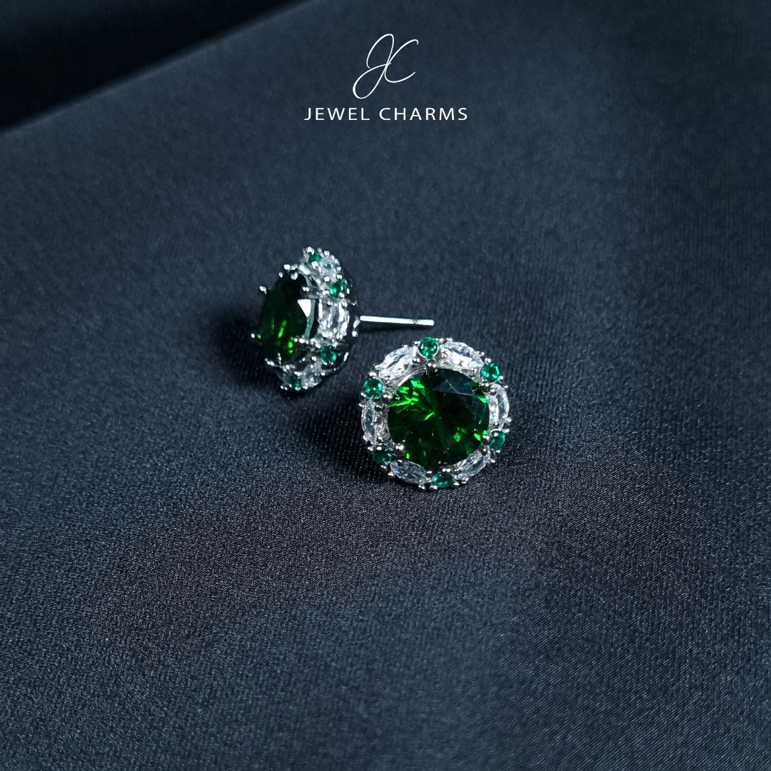 Green Dotted Rim Zircon Studs