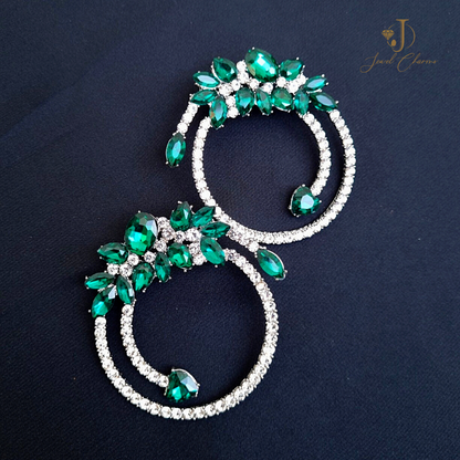 Green Crystal Mega Flower Rhinestone Hoops