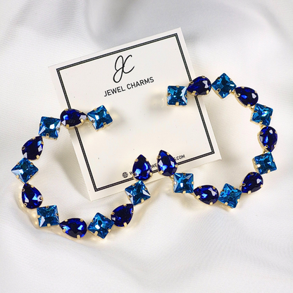 Jc 275 Mega Abstract Blue Navy Light Rhinestone Hoops