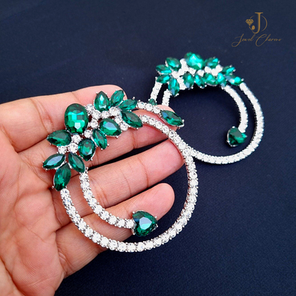 Green Crystal Mega Flower Rhinestone Hoops