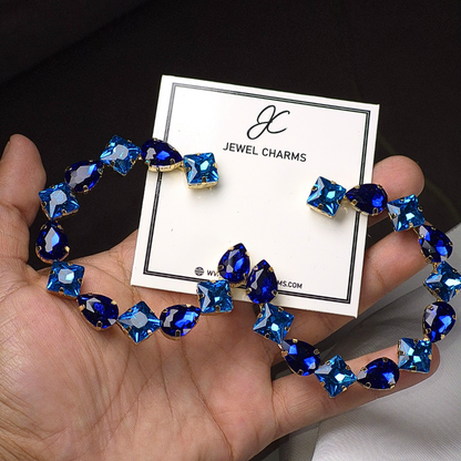 Jc 275 Mega Abstract Blue Navy Light Rhinestone Hoops
