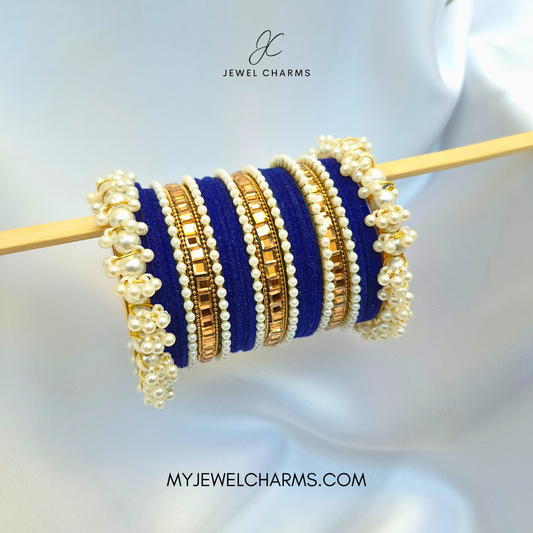Dark Navy Blue Triple Karra Gajra Bangles