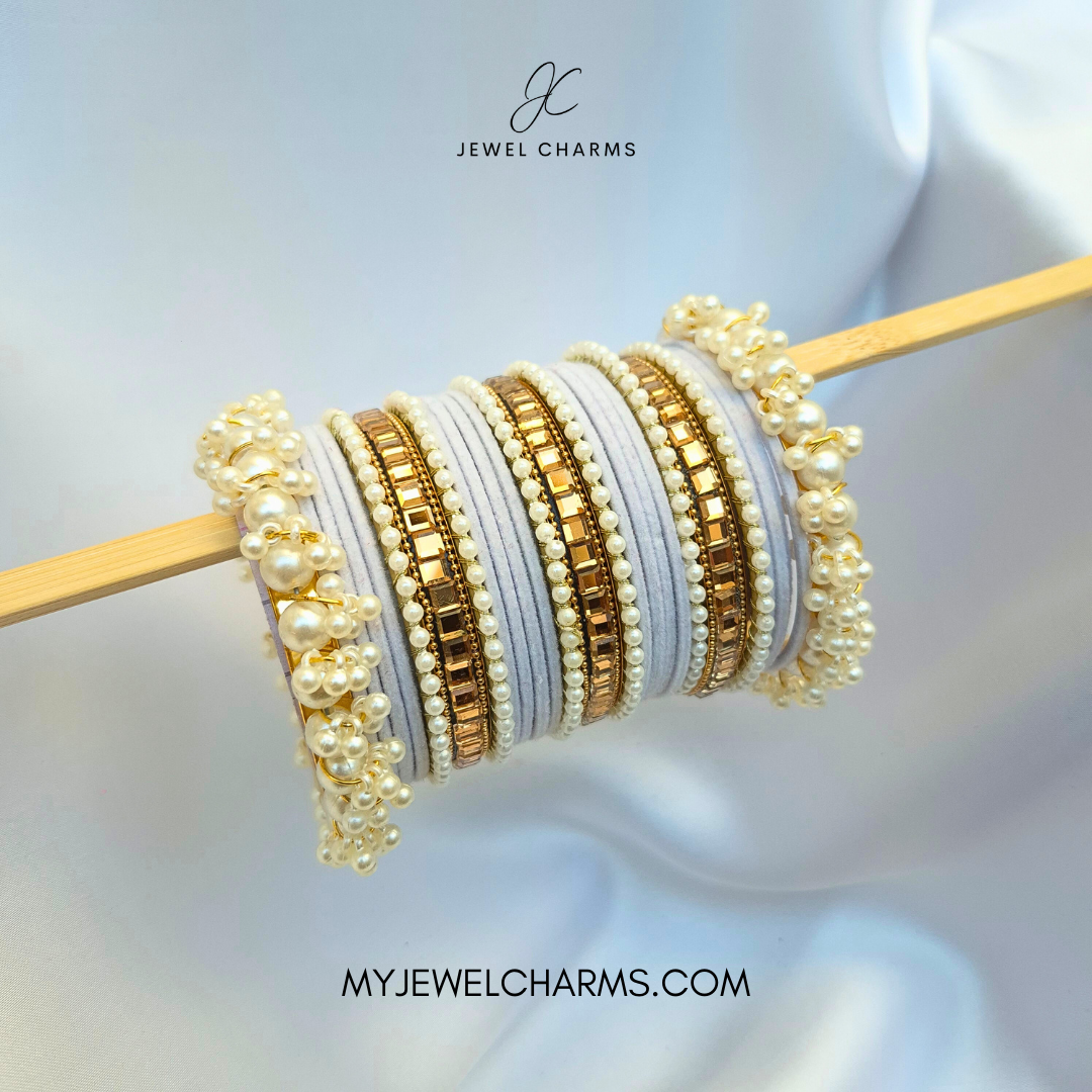 White Triple Karra Gajra Bangles