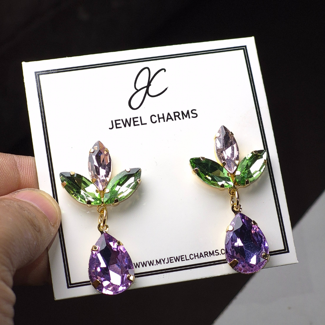 Jc 276 Light Green Light purple lilact flower dangle earrings