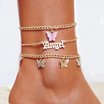 Jcec 340 3 piecs butterfly anklet