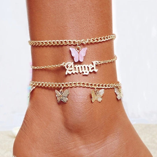 Jcec 340 3 piecs butterfly anklet