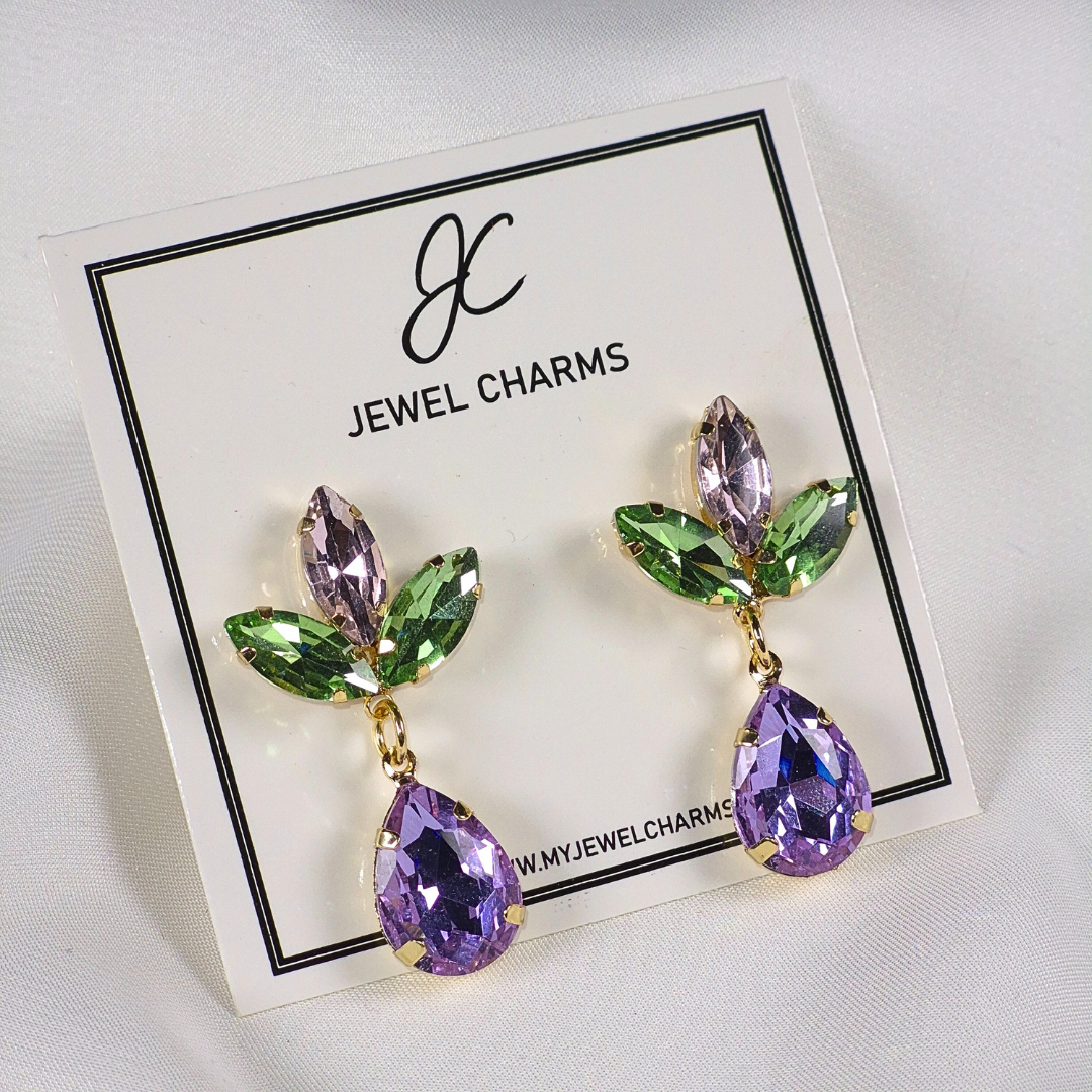 Jc 276 Light Green Light purple lilact flower dangle earrings