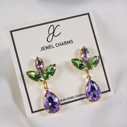 Jc 276 Light Green Light purple lilact flower dangle earrings