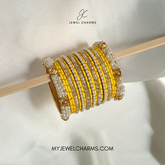 Yellow motichoor pearl bangles choorian